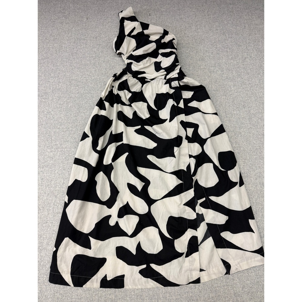 Abercrombie & Fitch One Shoulder Maxi Dress Small Black White Abstract Ruched